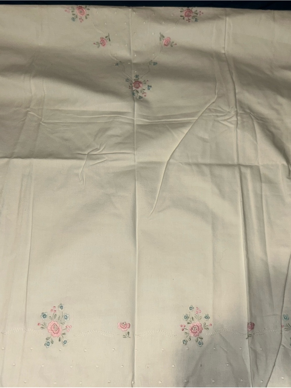Vintage Antique Embroidered Rose Floral  - Cream with Pink Roses Crib Duvet Cove